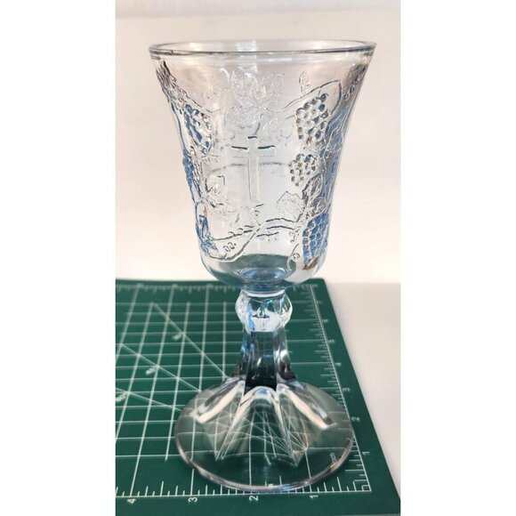 Blue TIARA INDIANA GLASS Last Supper Communion Religious Chalice Wine Goblet Exc - Picture 5 of 12